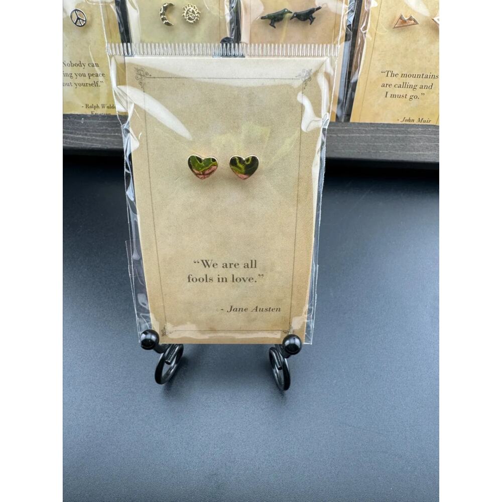 Bookish Quote Earrings - Gold Heart Jane Austen